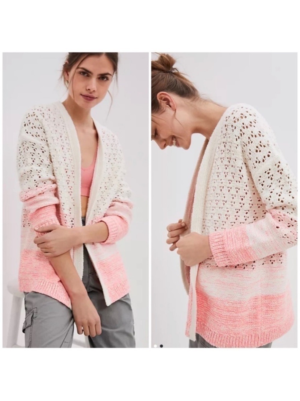 Anthropologie Faustia White and Pink Ombre Knit Cardigan